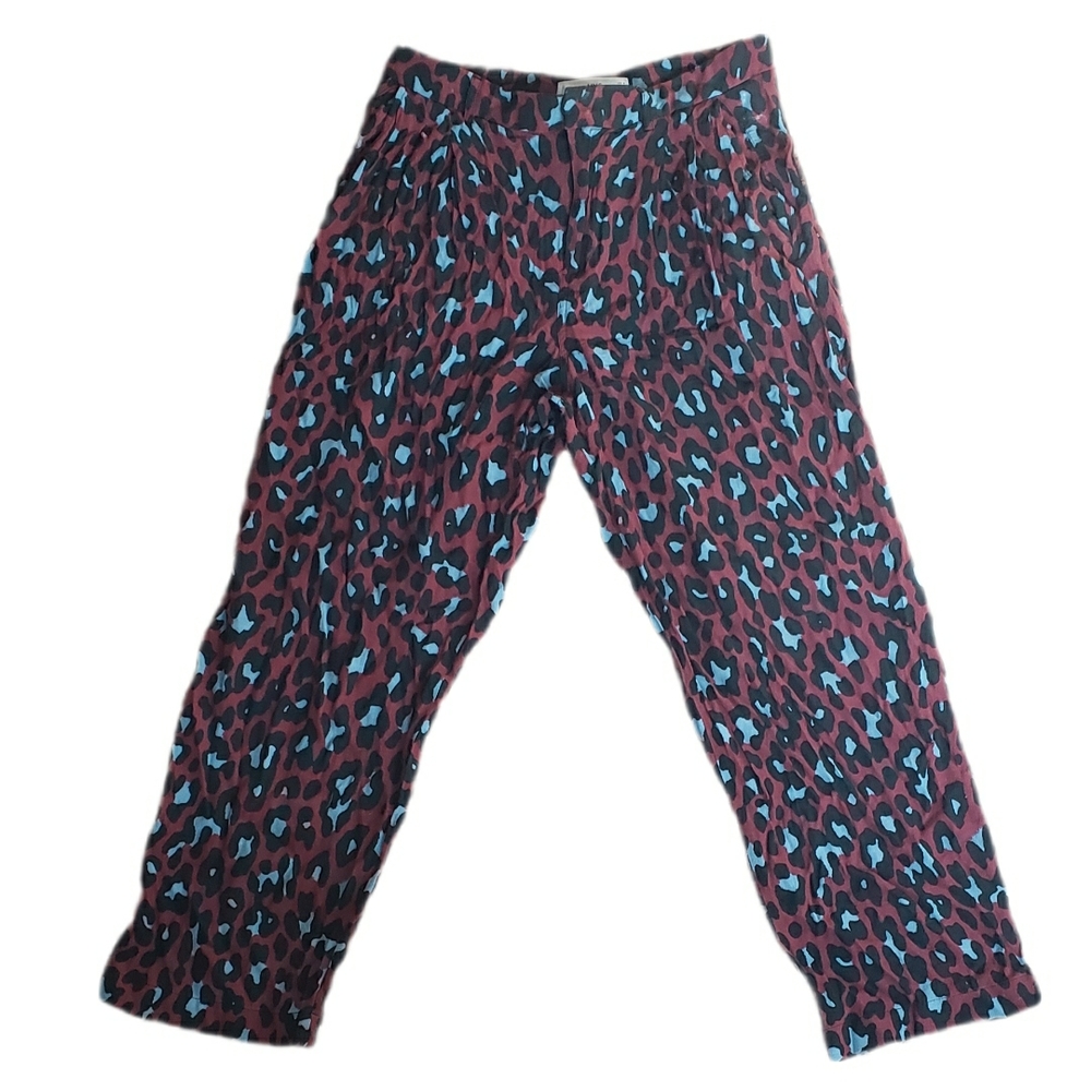 Mango Animal Print Leopard Burgundy & Blue Pants *
